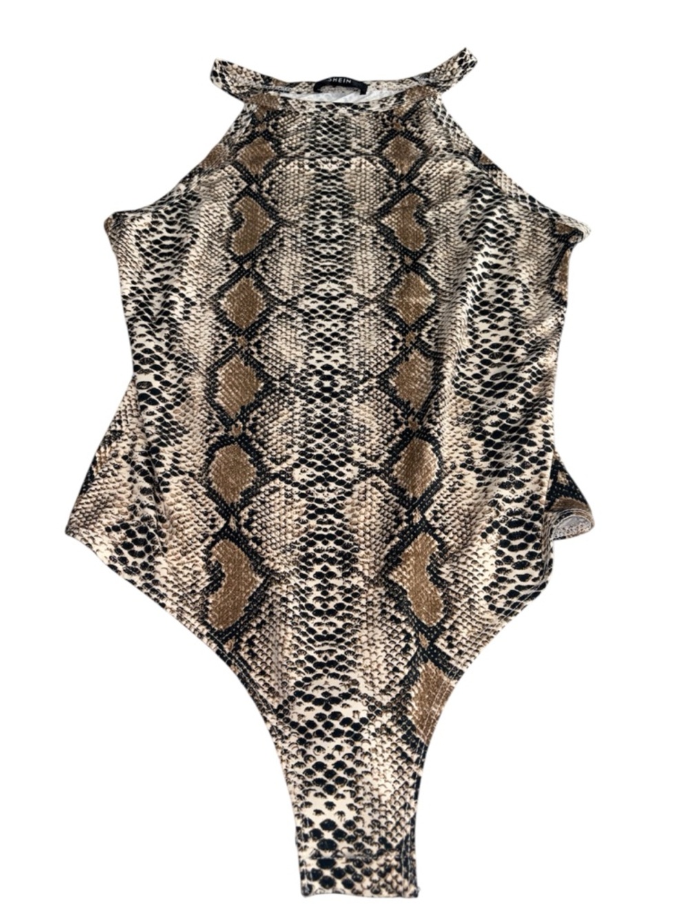 SHEIN Snake Print Womens High Neck Bodysuit - Brown/Black/Cream Size L